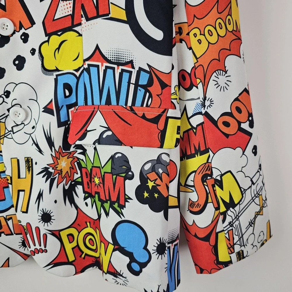 Comic Book Strip Suit Jacket Spirt Halloween Costume POW Zap Bang Boom 38 Medium